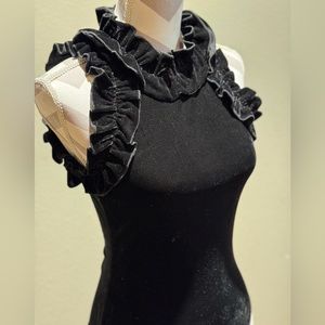 TCEC Black Velvet Ruffled Body Suit, Size S